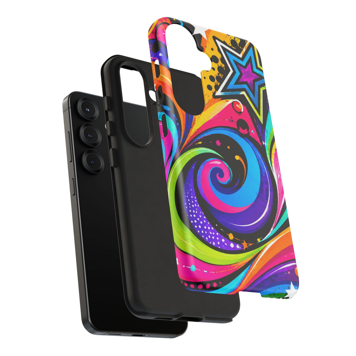 Psychedelic Swirl Phone Case — Bold Retro Stars & Neon Pop Art Tough Case