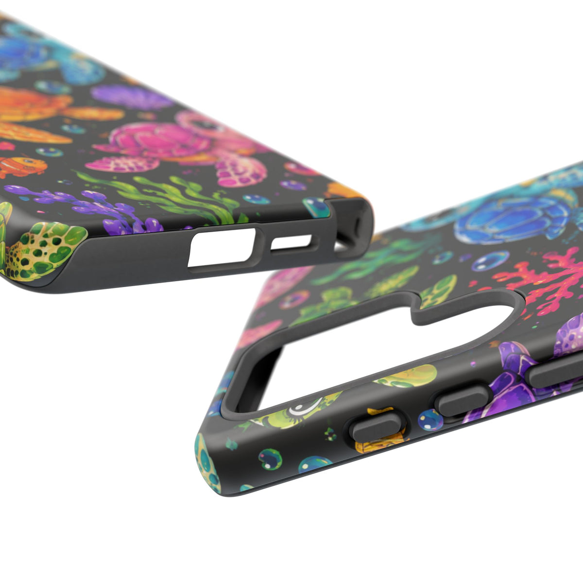 Phone Case — Colorful Cute Sea Turtles on Black (Protective Smartphone Cover)