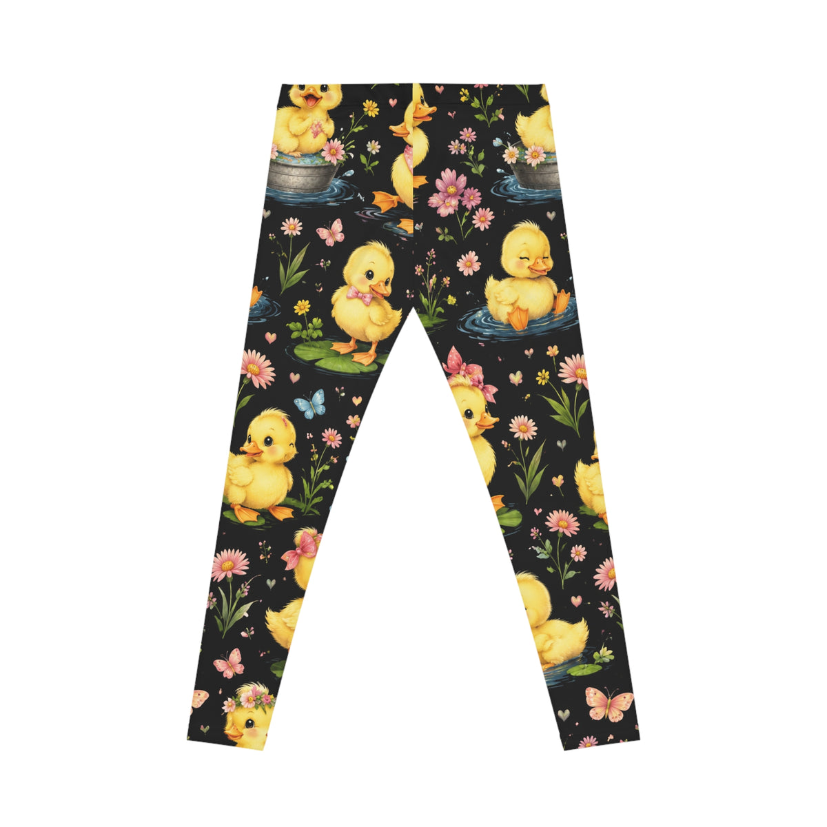 Cute Yellow Duckling Leggings — Women's Spring Easter Floral Leggings