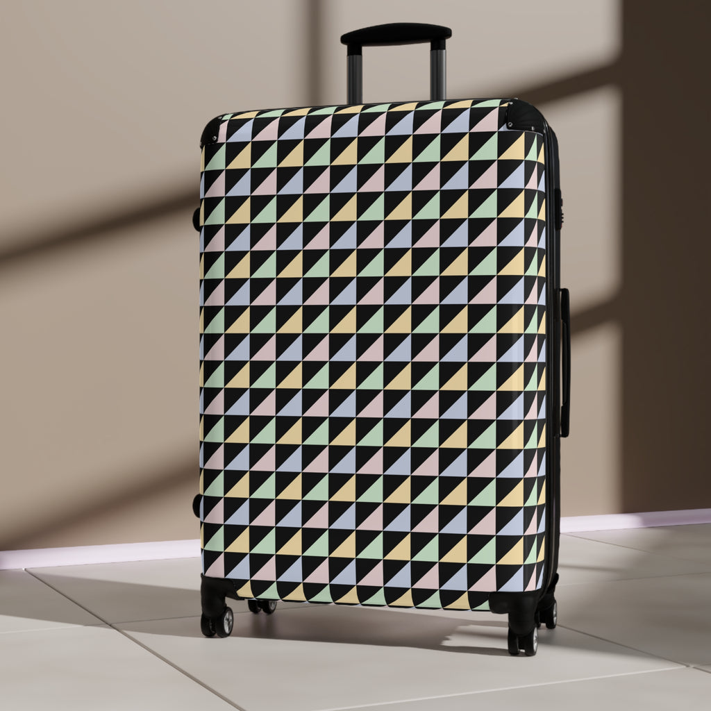 Geometric Pastel Triangle Carry-On Suitcase — Lightweight Patterned Travel Luggage