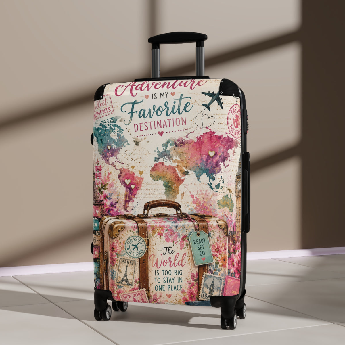 Adventure Is My Favorite Destination Suitcase — Vintage World Map Carry-On