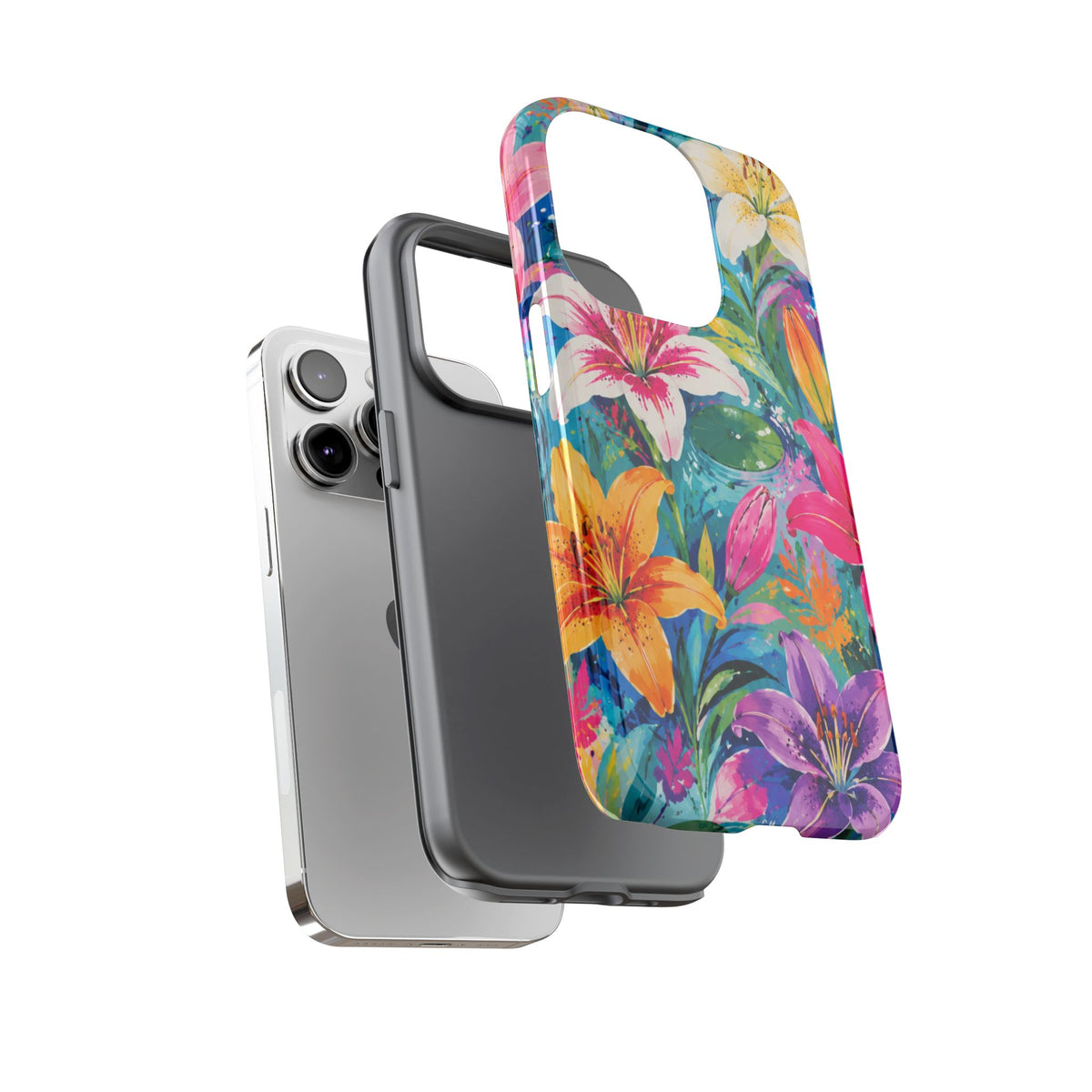 Floral Lily Tough Phone Case — Colorful Tropical Flower Protective Cover