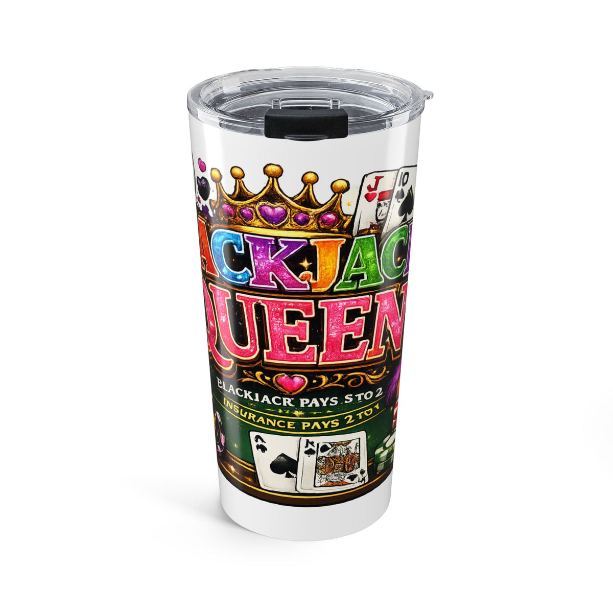 Blackjack Queen Tumbler 20oz | Casino Playing Cards Design