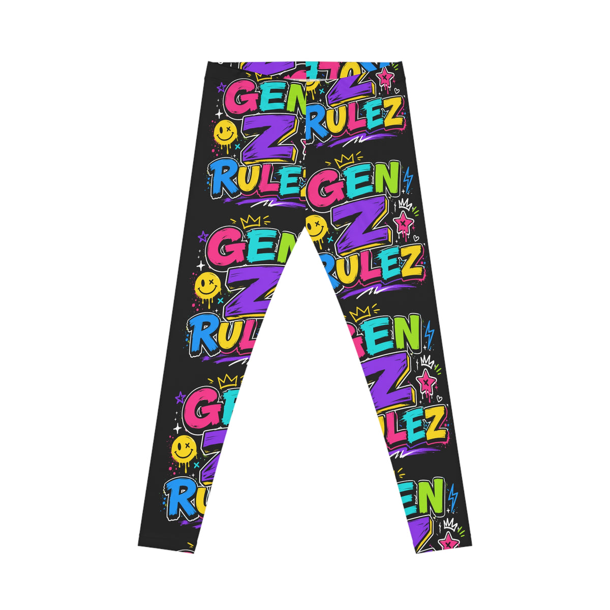 Gen Z Rulez Graphic Leggings — Neon Streetwear Pattern