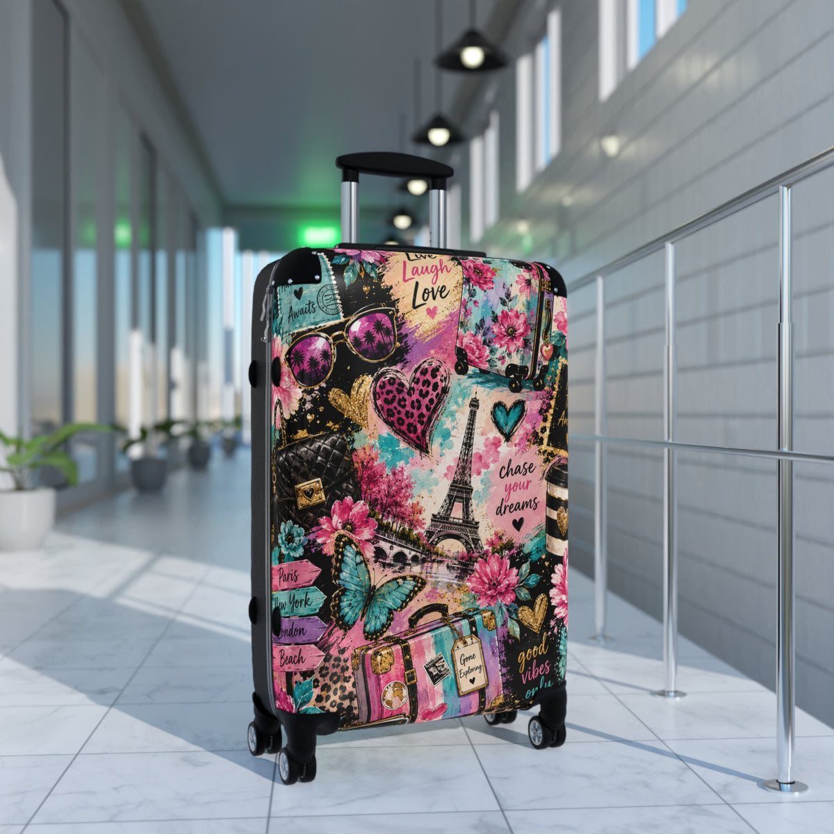 Travel Suitcase - Paris Collage Hard-Side Carry-On with 'Chase Your Dreams' Design
