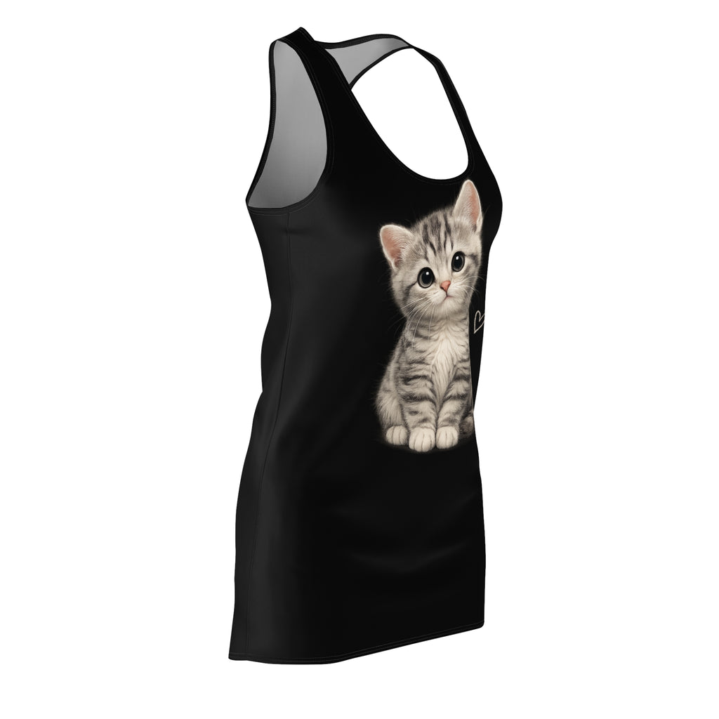 Cute Kitten Racerback Dress — Adorable Gray Tabby Cat Print