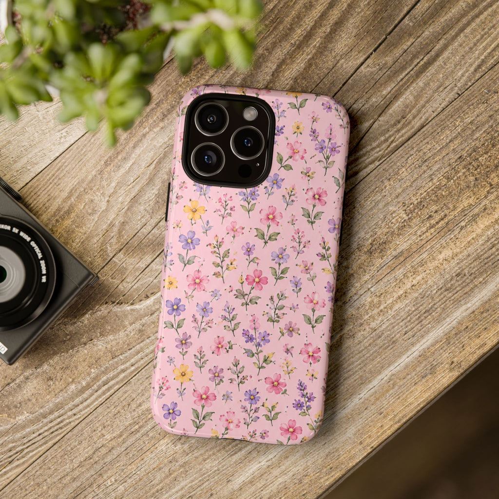 Floral Pink Tough Phone Case — Pastel Wildflower Protective Case