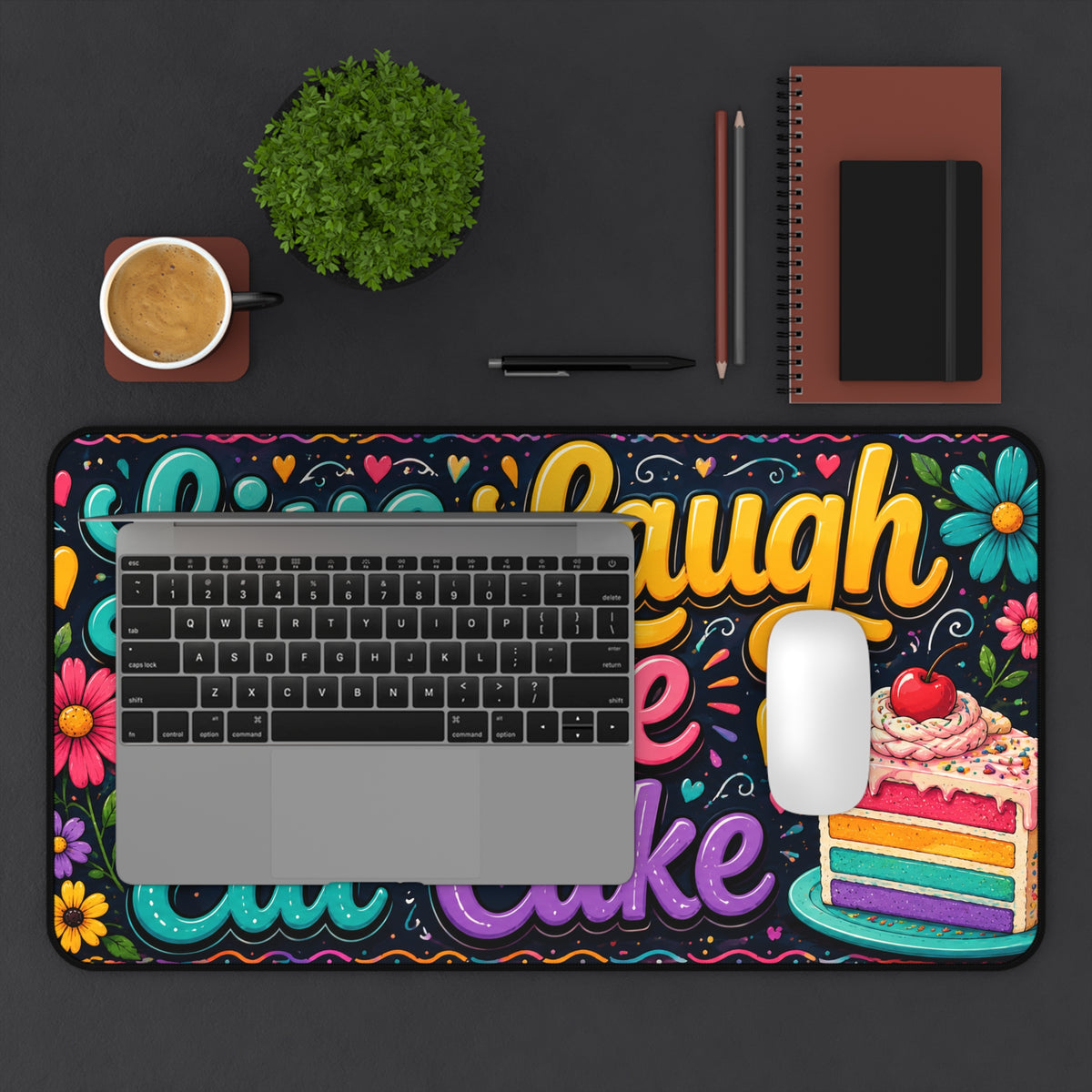 Live Laugh Love Eat Cake Desk Mat | Colorful Cake Mouse Pad