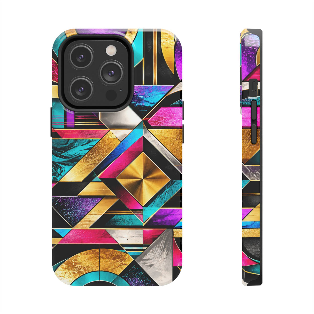 Geometric Art Deco Tough Phone Case — Vibrant Gold, Teal & Magenta Pattern