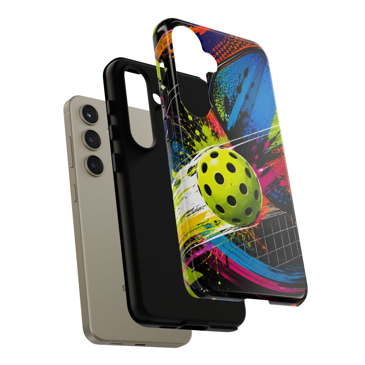 Pickleball Phone Case – Neon Paddle & Ball Splash Tough Case
