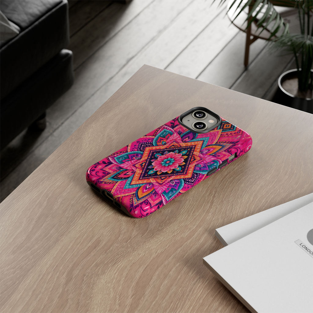 Floral Mandala Tough Phone Case — Pink Boho Protective Cover