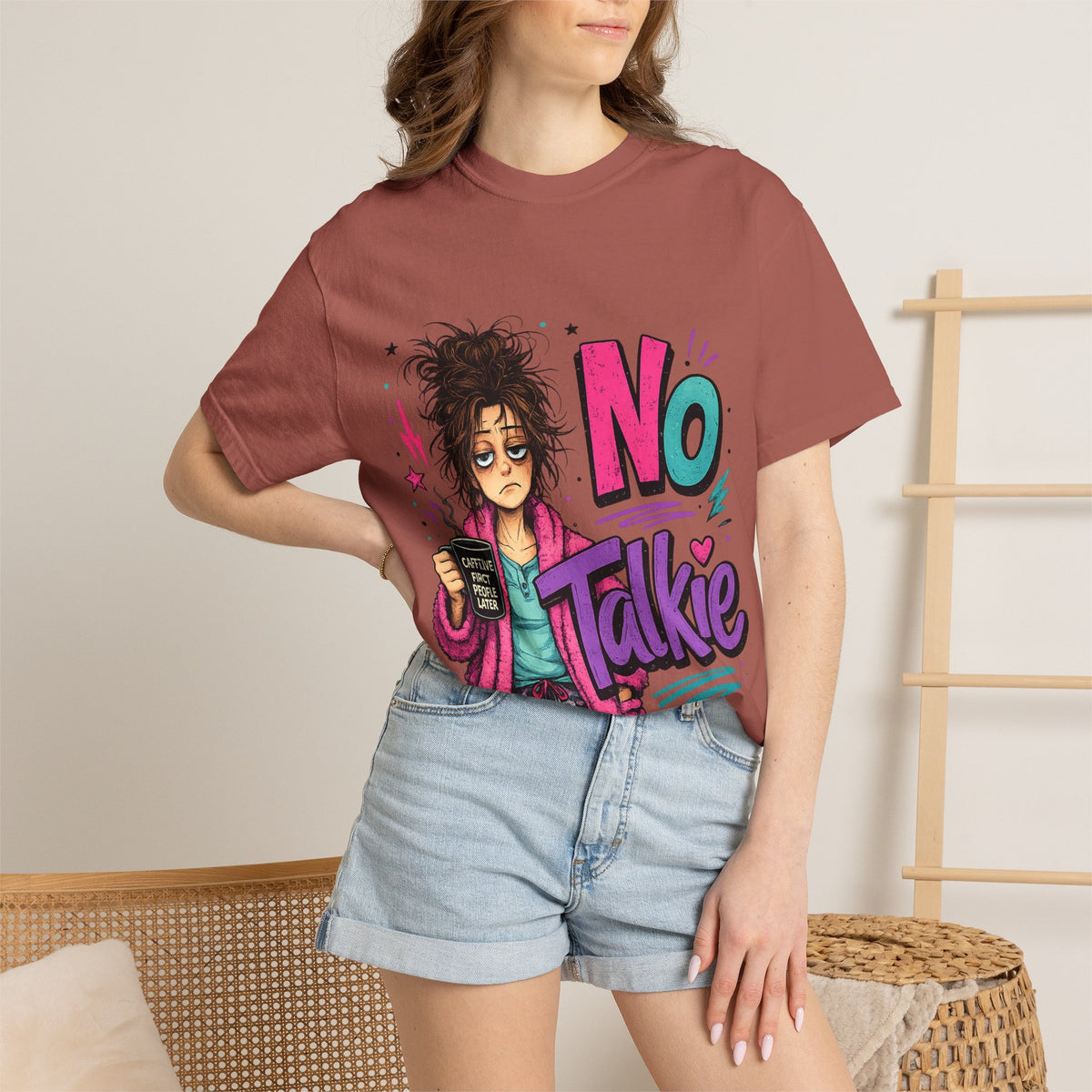 No Talkie Graphic T-Shirt | Grumpy Coffee Girl Illustration