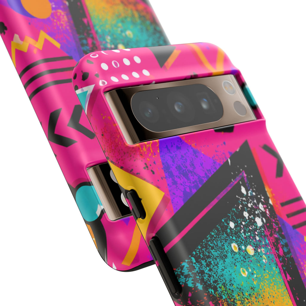Retro 80s Geometric Phone Case — Neon Triangle Tough Case