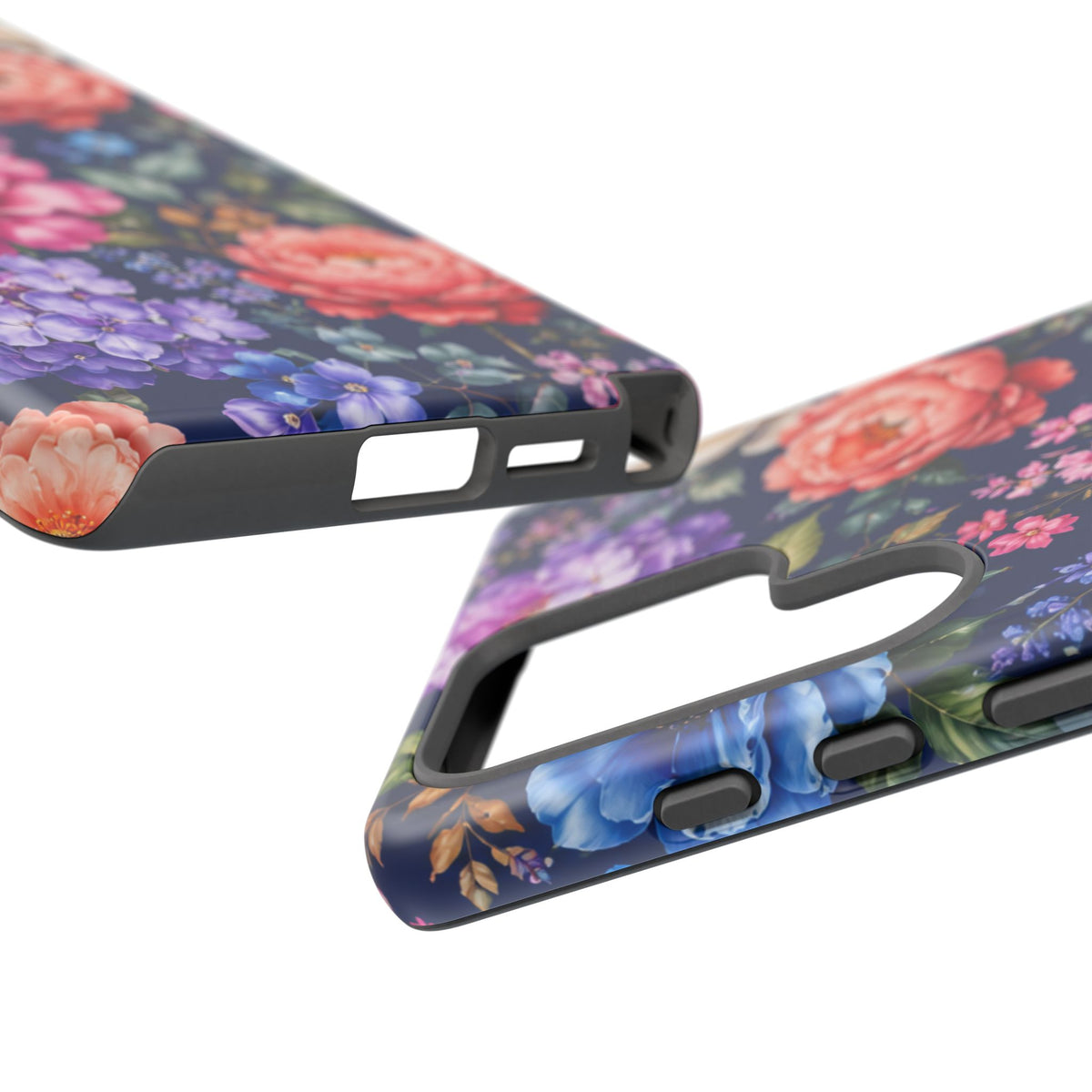 Floral Tough Phone Case – Vibrant Garden Flowers on Navy