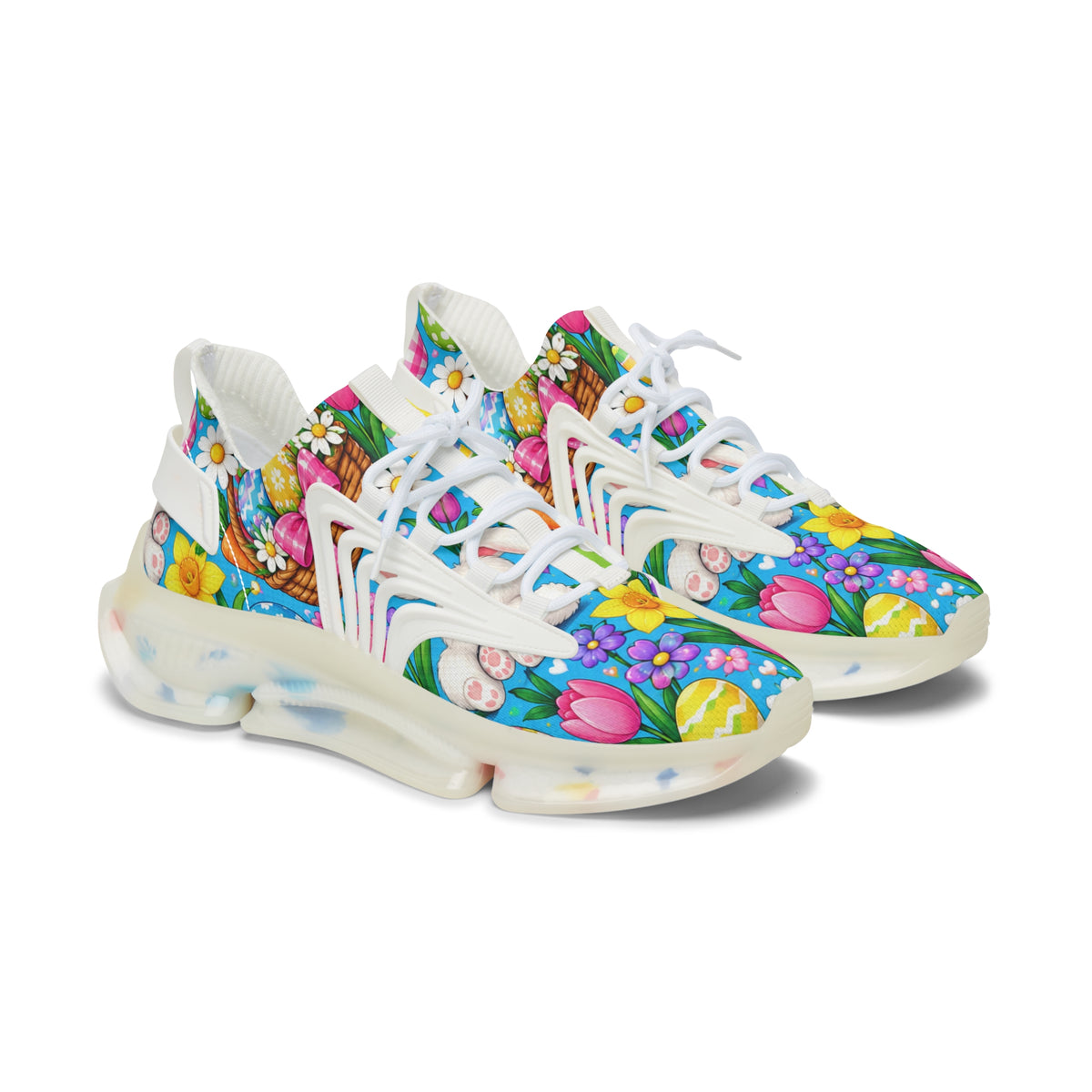 Women's Mesh Sneakers — Colorful Floral Easter Basket Print