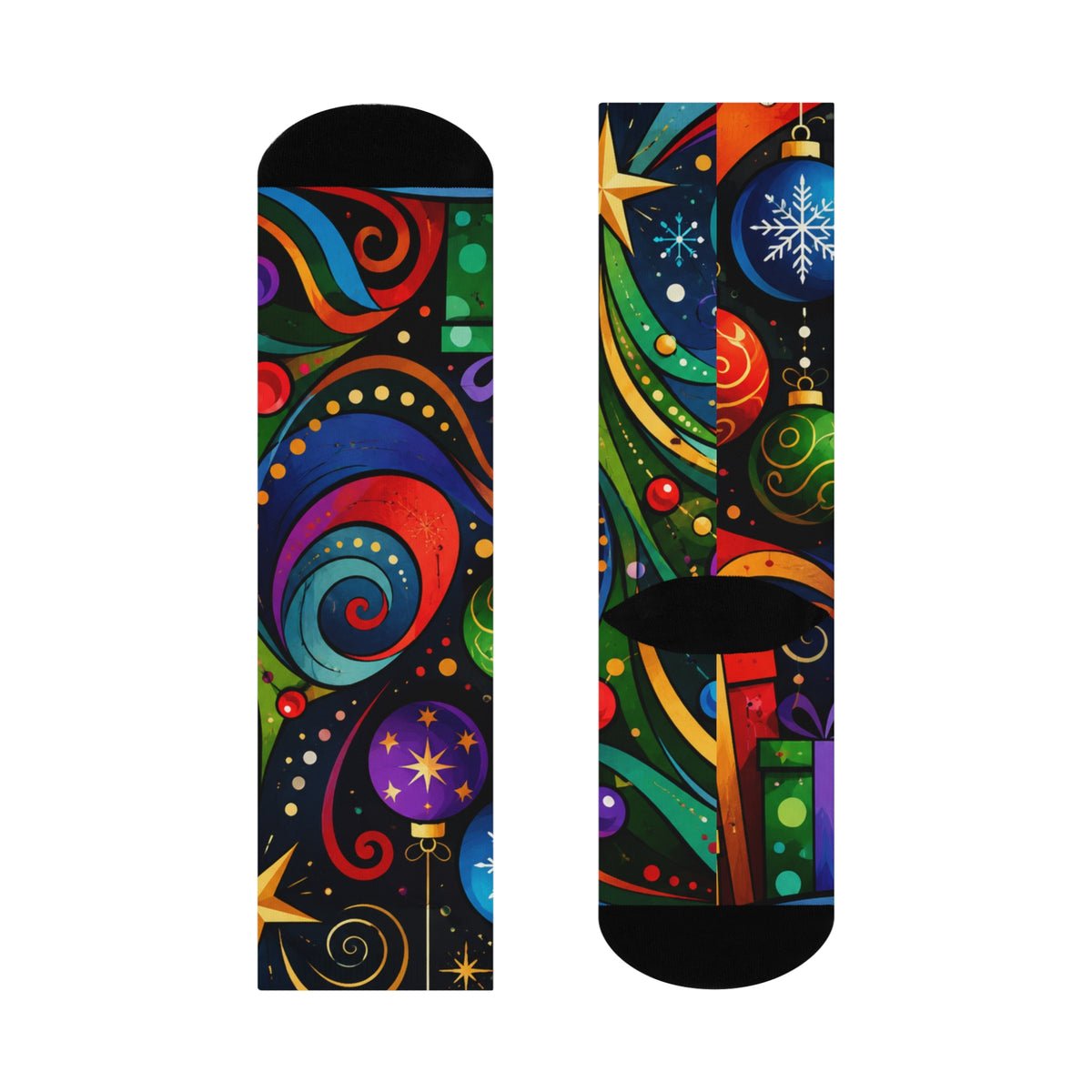 Colorful Christmas Tree Crew Socks — Festive Holiday Ornament Design