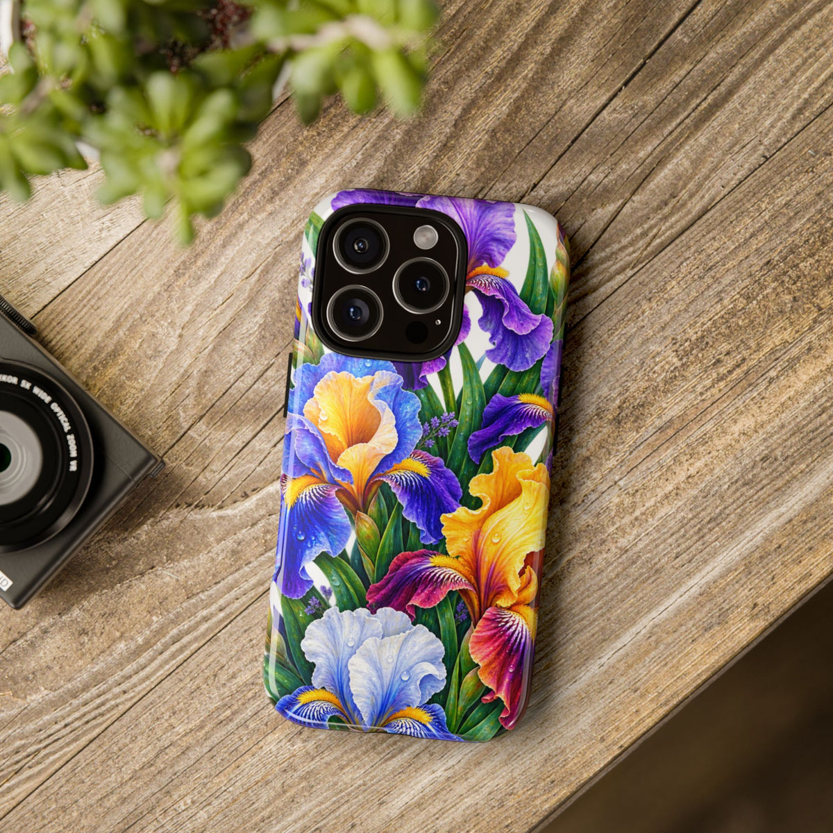 Floral Iris Tough Phone Case — Colorful Watercolor Iris Protective Cover