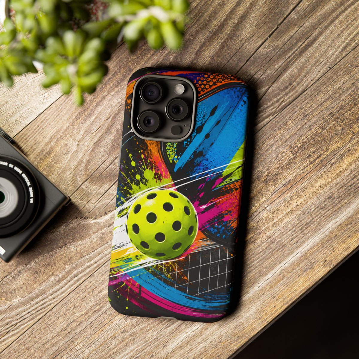 Pickleball Phone Case – Neon Paddle & Ball Splash Tough Case