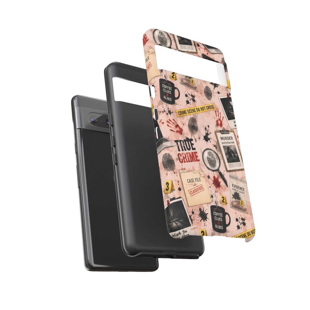 True Crime Pattern Phone Case – Detective Evidence, Crime Scene Tape & 'True Crime' Design