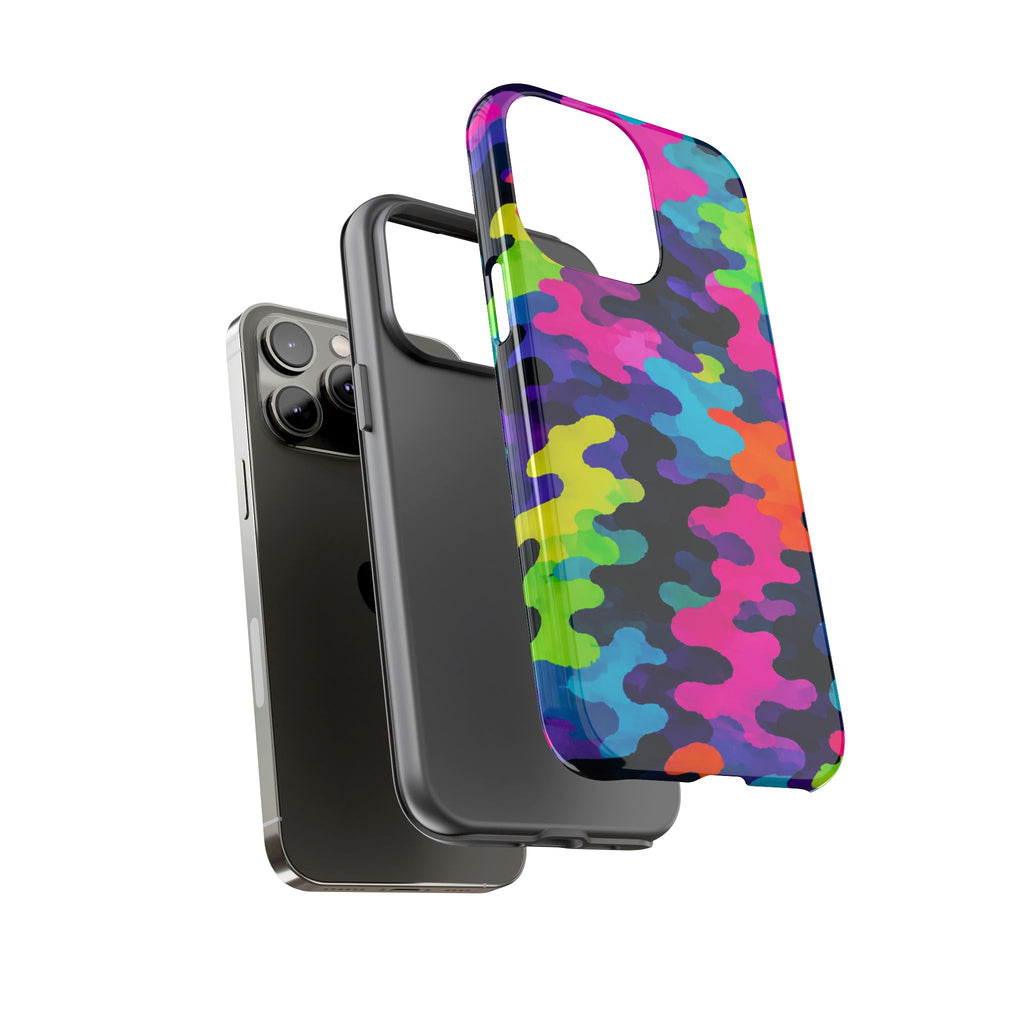 Neon Camo Tough Phone Case — Bright Rainbow Protective iPhone Cover