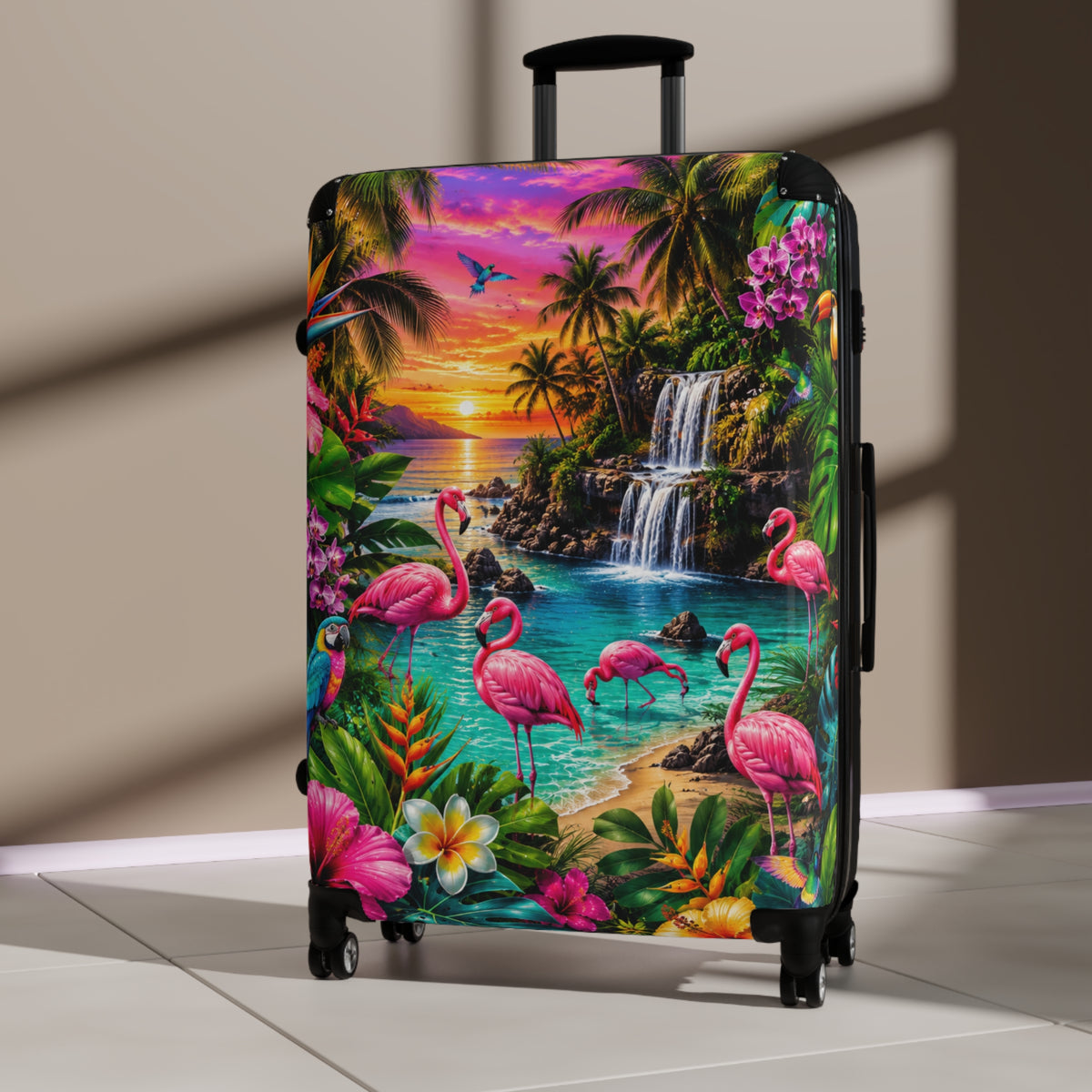 Tropical Flamingo Suitcase – Colorful Sunset Beach Luggage