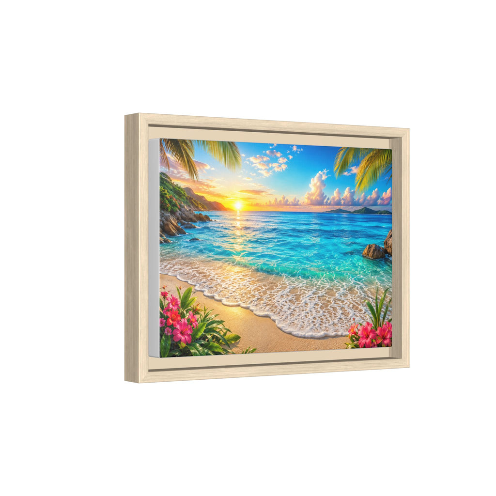 Framed Beach Sunset Matte Canvas Wall Art — Tropical Ocean Sunrise Decor