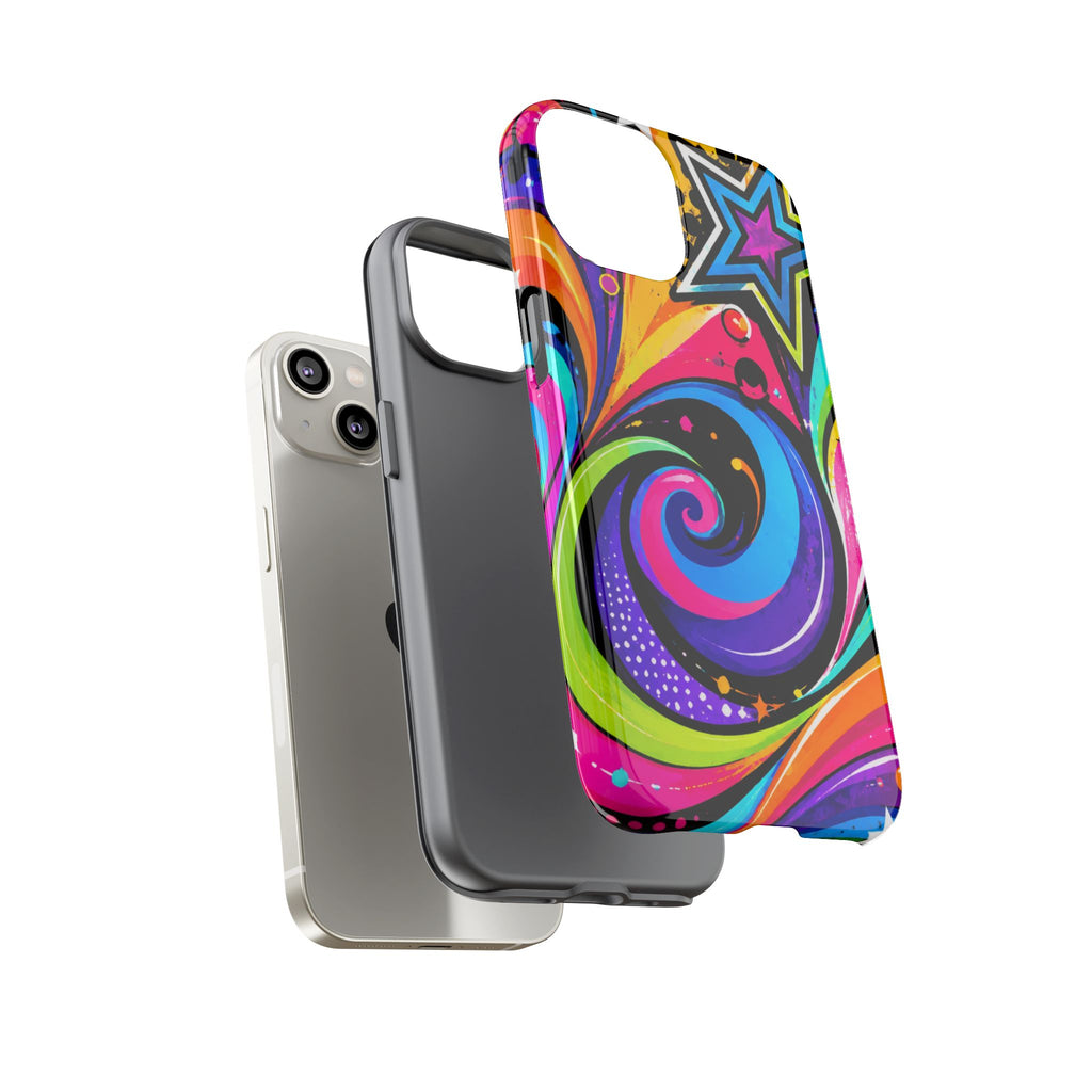 Psychedelic Swirl Phone Case — Bold Retro Stars & Neon Pop Art Tough Case