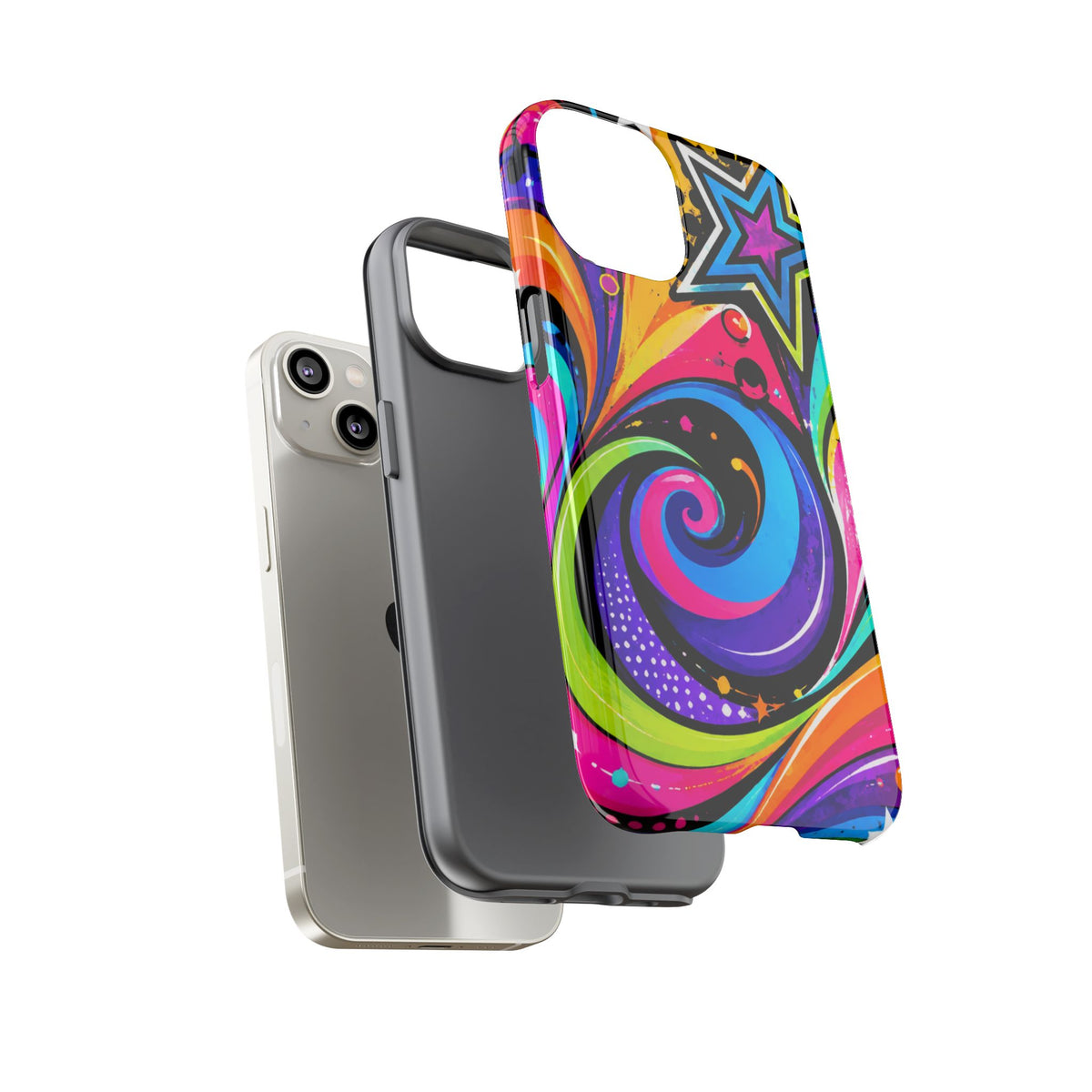 Psychedelic Swirl Phone Case — Bold Retro Stars & Neon Pop Art Tough Case
