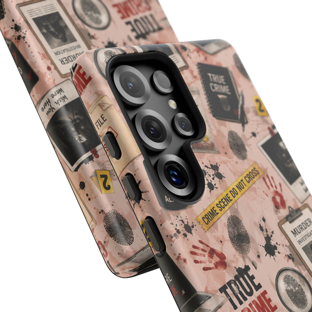 True Crime Pattern Phone Case – Detective Evidence, Crime Scene Tape & 'True Crime' Design