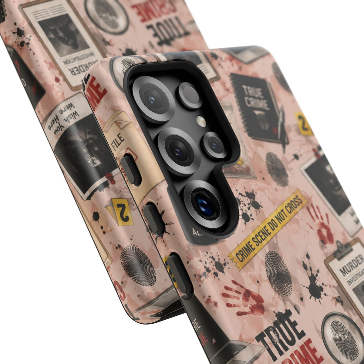 True Crime Pattern Phone Case – Detective Evidence, Crime Scene Tape & 'True Crime' Design