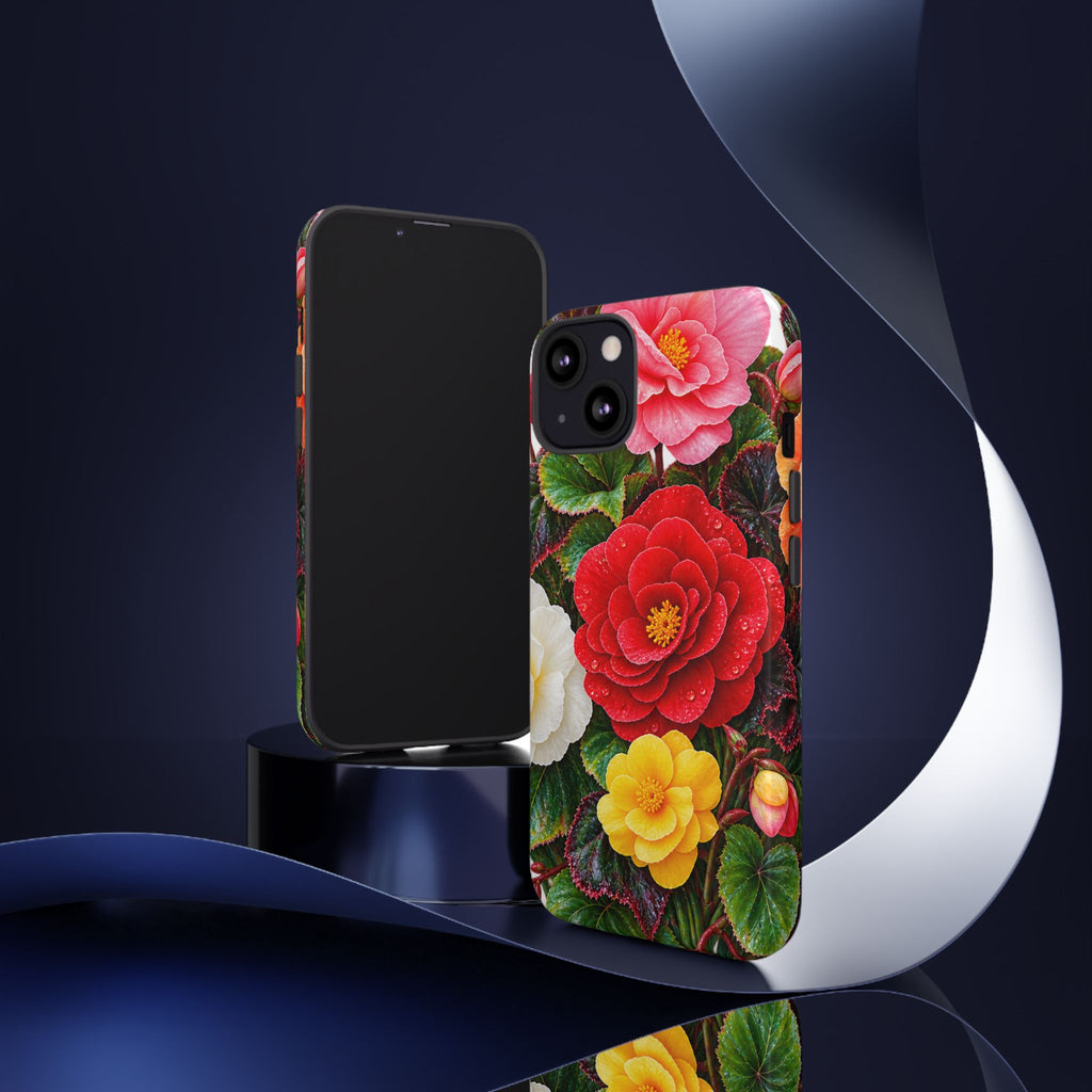 Floral Begonia Phone Case — Vibrant Red, Pink & Yellow Blossom Protective Cover