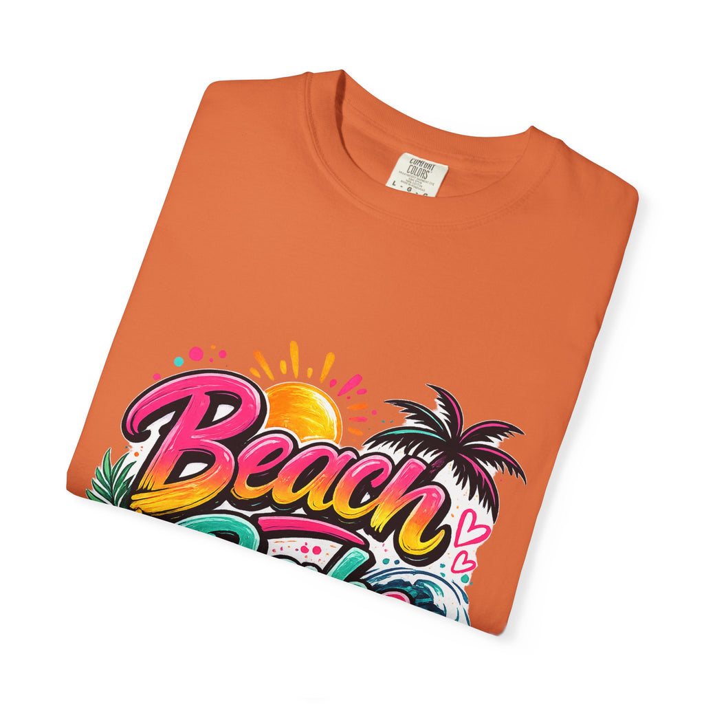 Beach Babe T-shirt | Tropical Palm Hibiscus Sunset Design