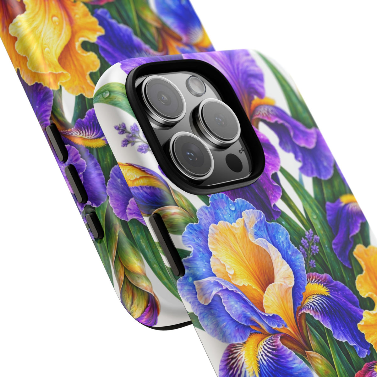 Floral Iris Tough Phone Case — Colorful Watercolor Iris Protective Cover
