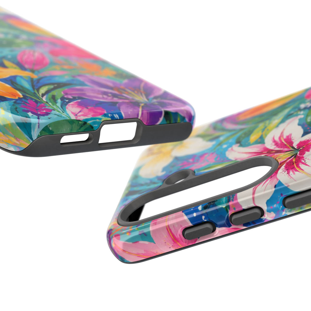 Floral Lily Tough Phone Case — Colorful Tropical Flower Protective Cover