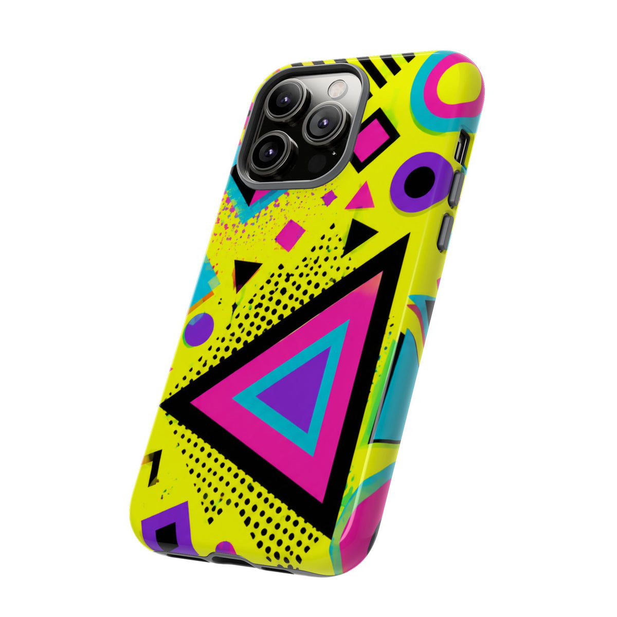Retro 80s Geometric Phone Case — Neon Memphis Triangle Design