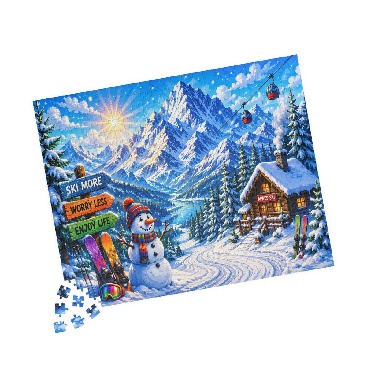 Snowy Mountain Ski Resort Puzzle 520-piece | Winter Scene Jigsaw