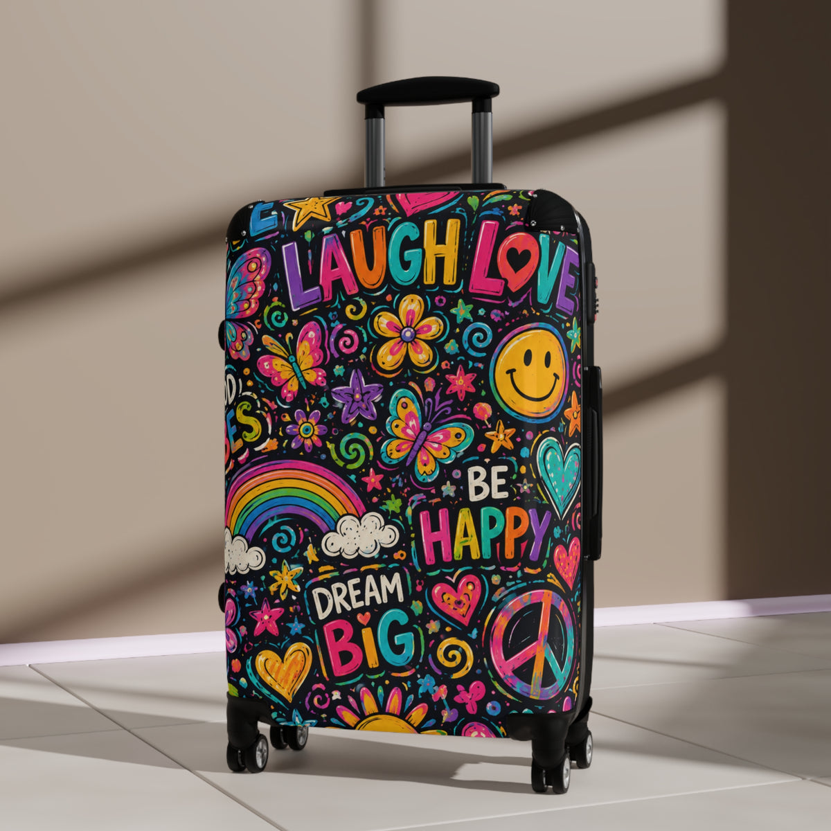 Happy Vibes Carry-On Suitcase – Colorful Dream Big Travel Luggage