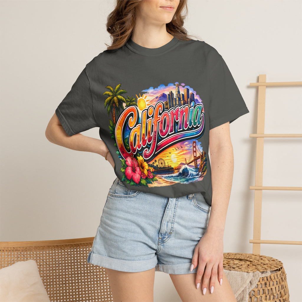 California Sunset Scenic T-shirt | Golden Gate Palm Beach Hibiscus