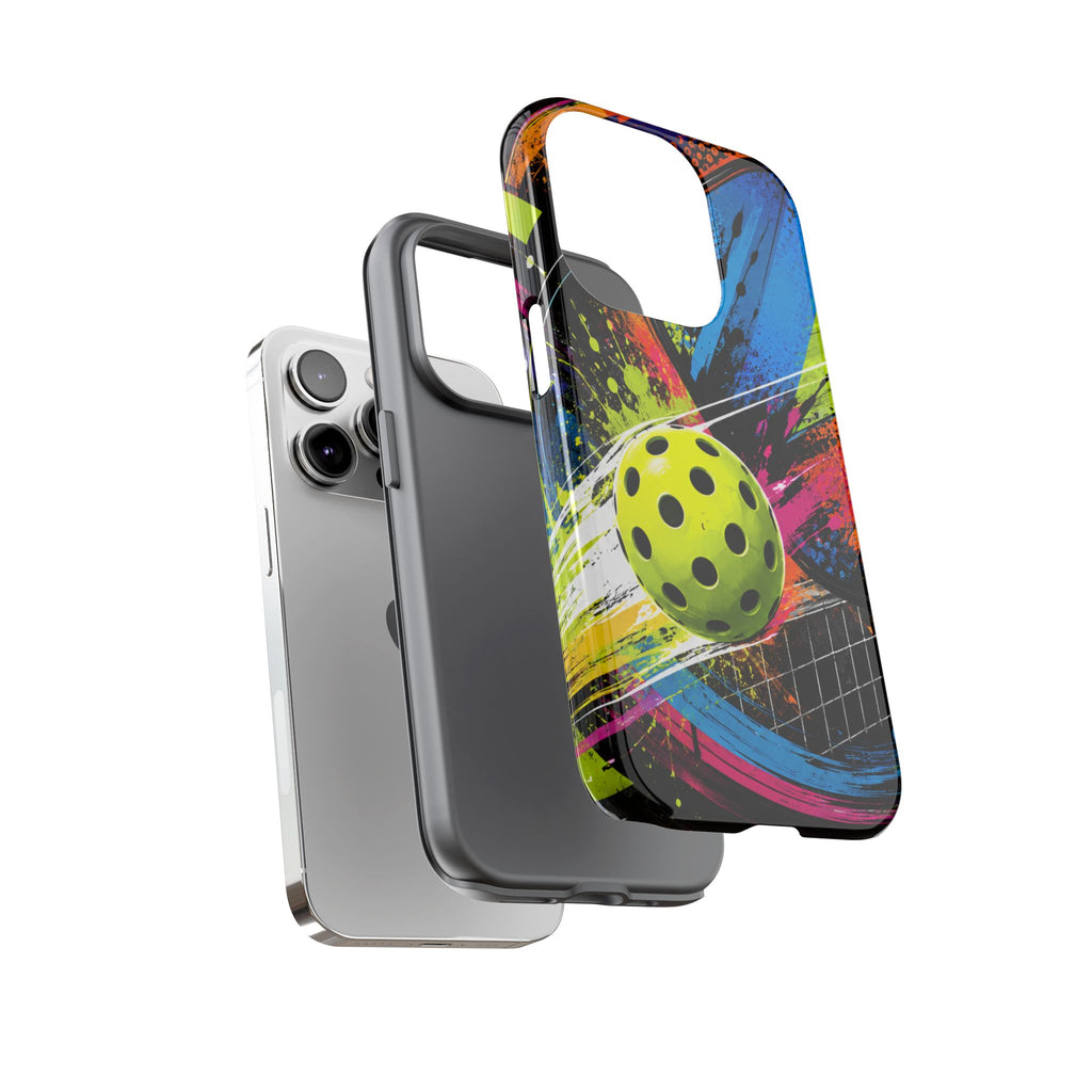 Pickleball Phone Case – Neon Paddle & Ball Splash Tough Case