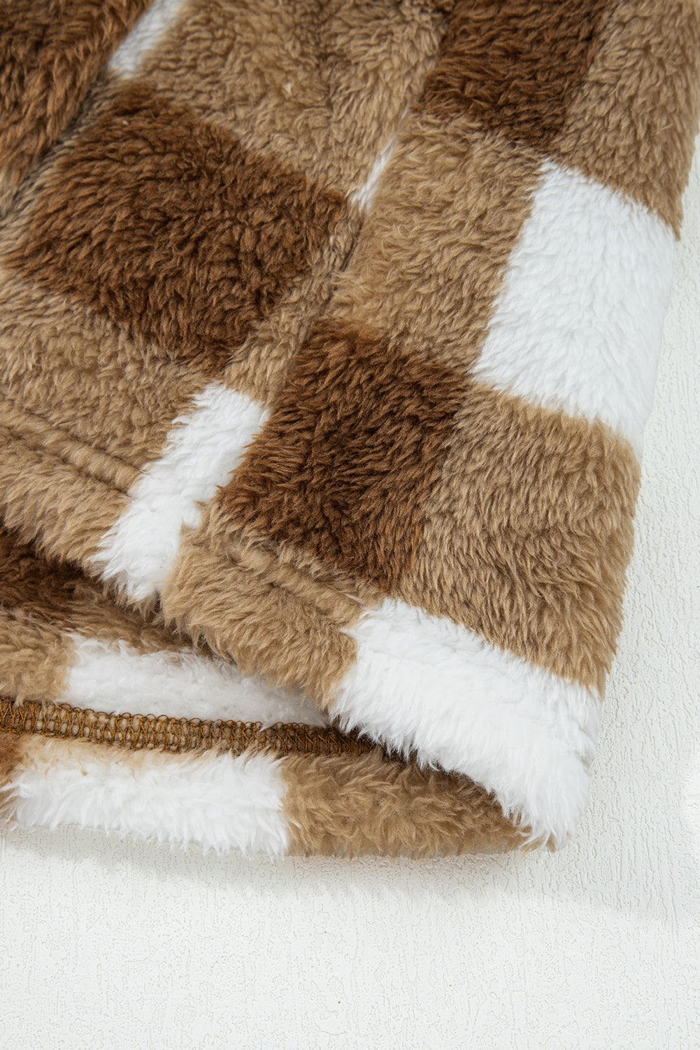 Checker Sherpa Button-Up Pocketed Cardigan