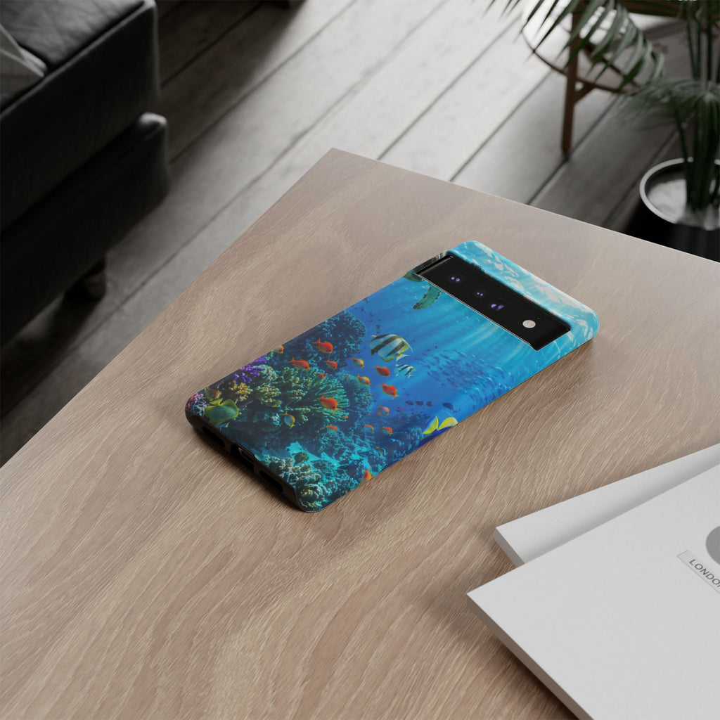 Underwater Ocean Life Tough Phone Case — Coral Reef & Sea Turtle Protective Cover