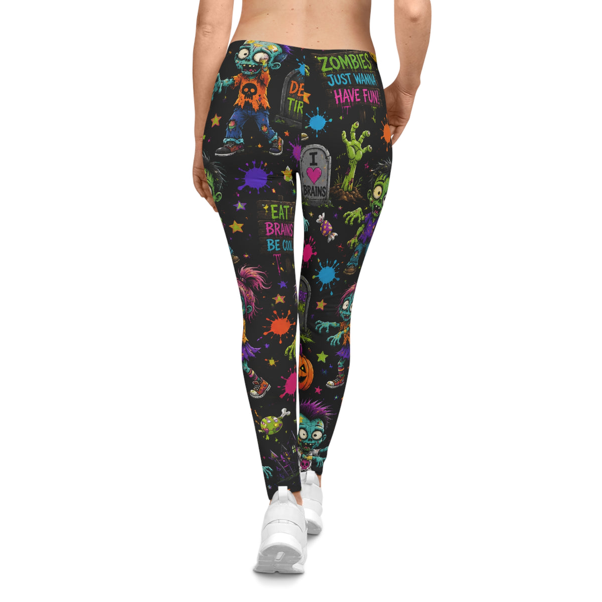Halloween Zombie Leggings — "Eat Brains Be Cool" All-Over-Print