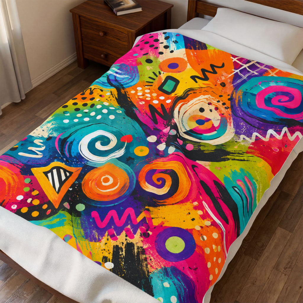 Velveteen Blanket — Colorful Abstract Graffiti Swirl Plush Throw