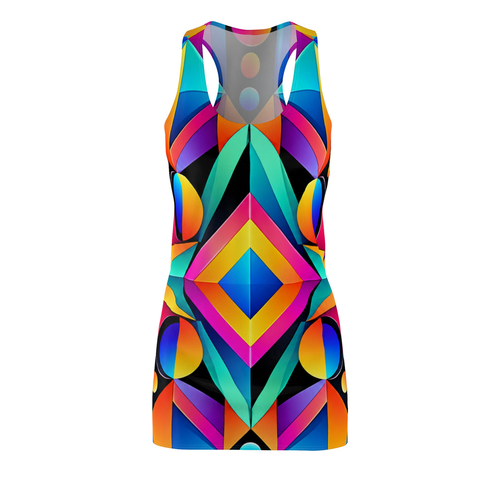 Geometric Neon Racerback Dress — Bold Tribal Prism Print