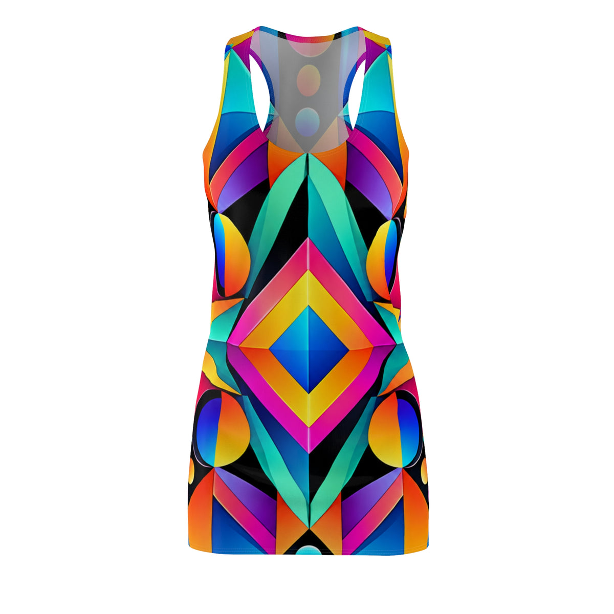 Geometric Neon Racerback Dress — Bold Tribal Prism Print