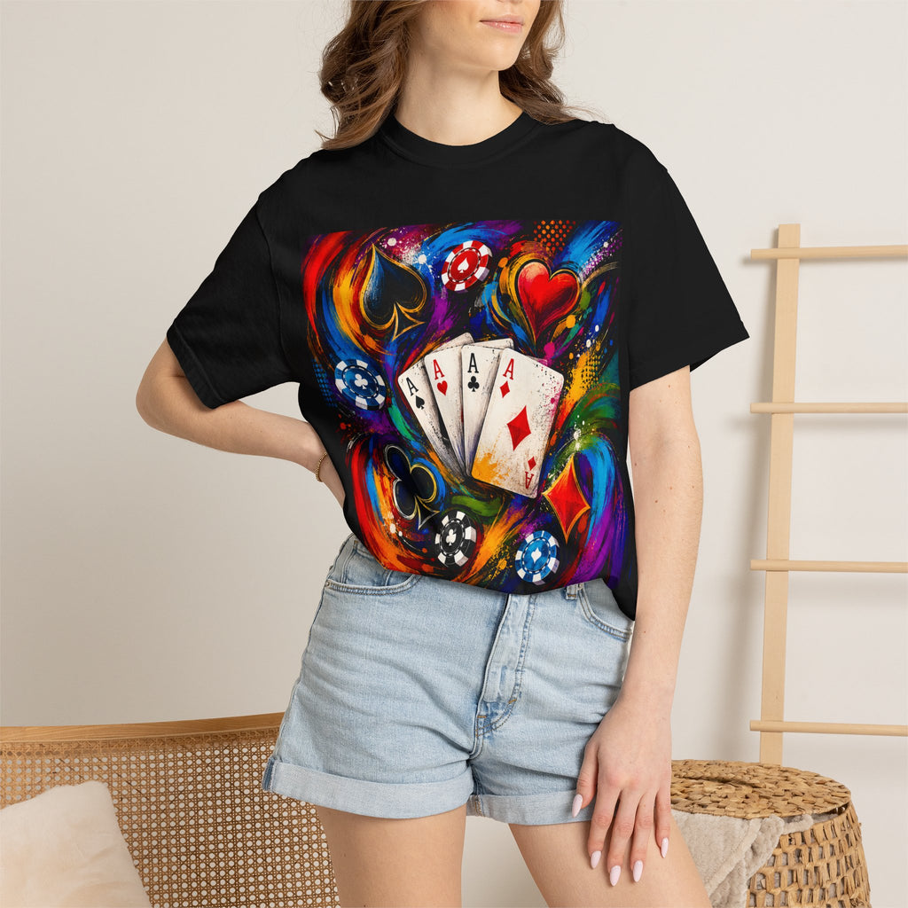 Poker Aces T-Shirt — Colorful Card & Chips Casino Design