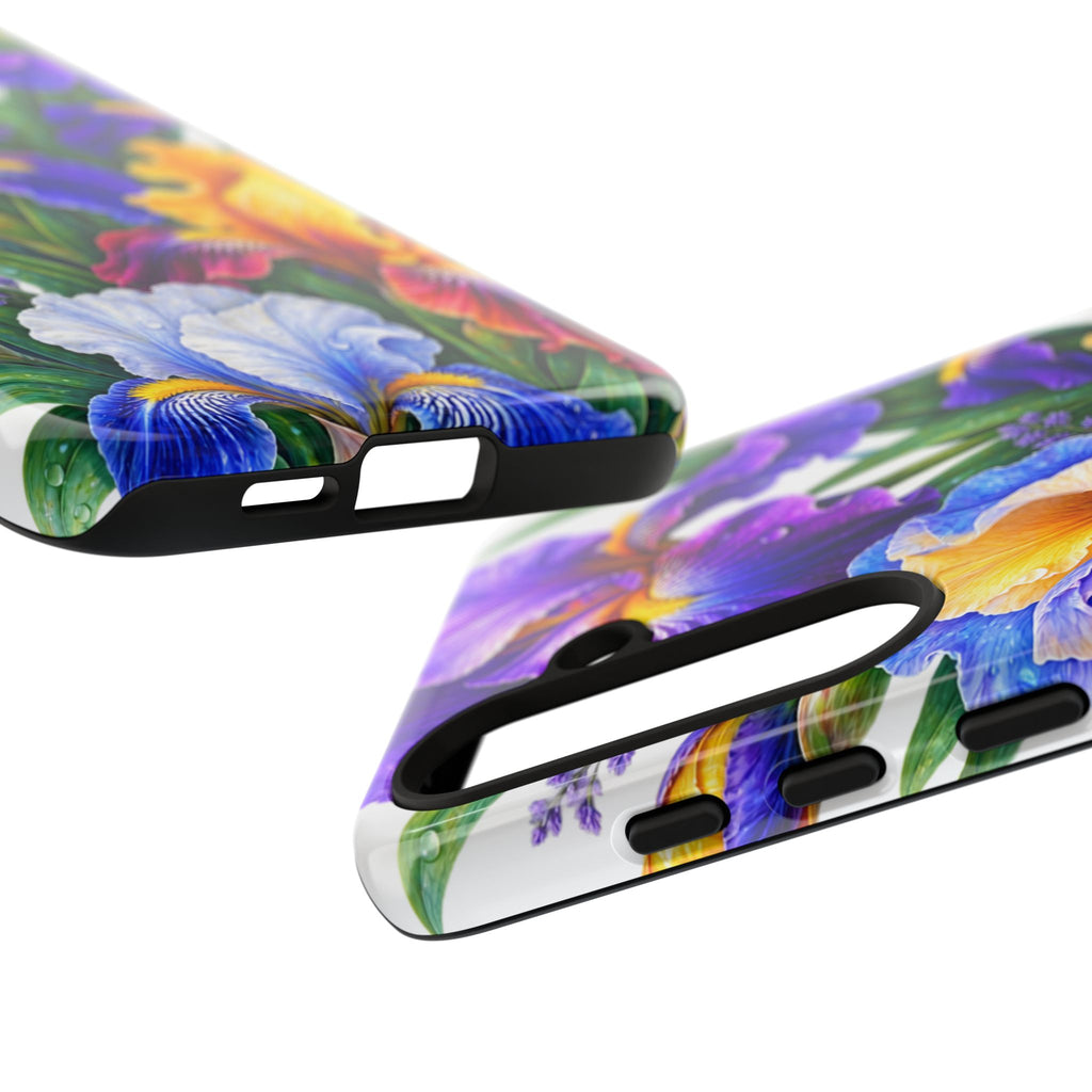 Floral Iris Tough Phone Case — Colorful Watercolor Iris Protective Cover