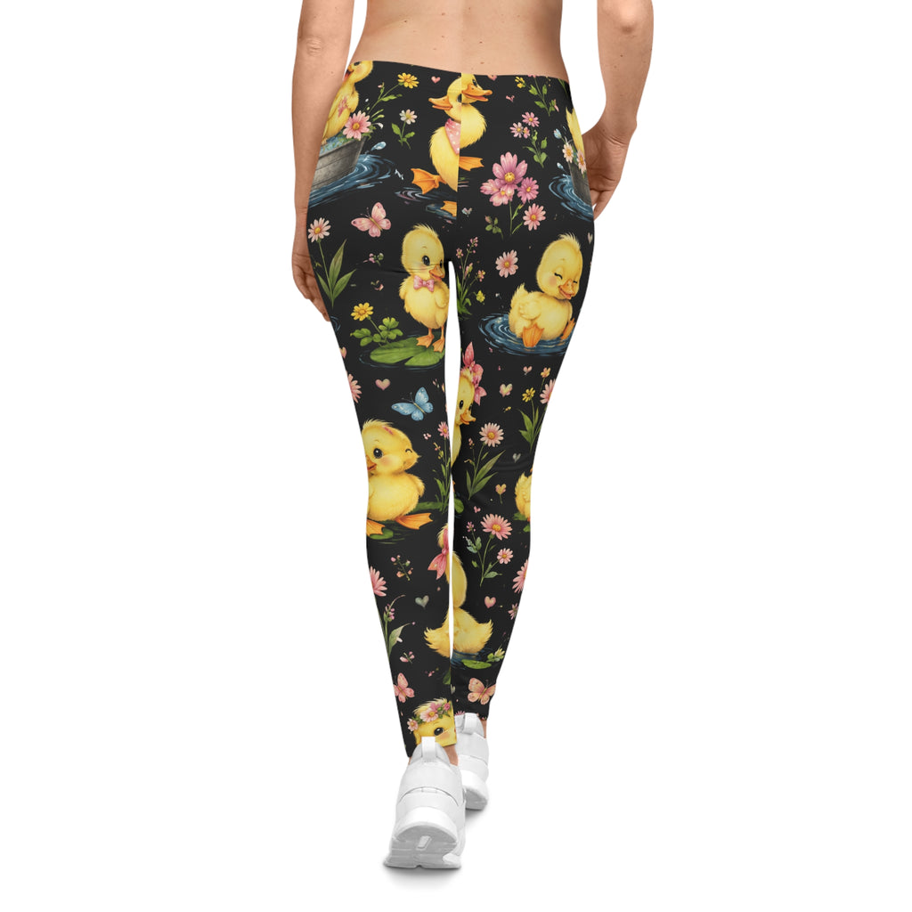 Cute Yellow Duckling Leggings — Women's Spring Easter Floral Leggings