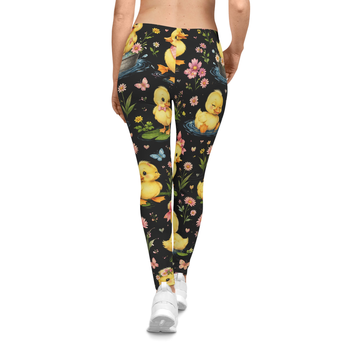 Cute Yellow Duckling Leggings — Women's Spring Easter Floral Leggings
