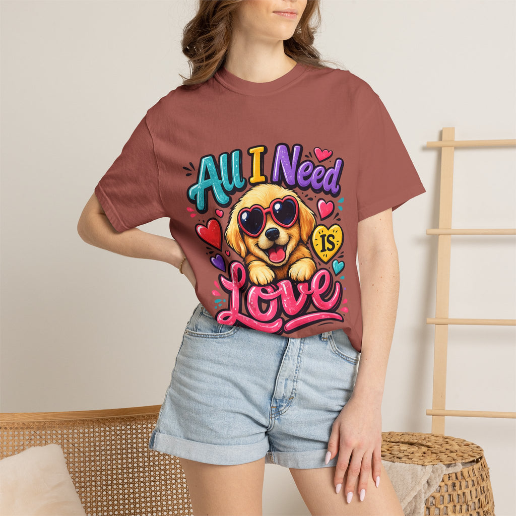 All I Need Is Love Puppy T-Shirt | Cute Dog Heart Graphic